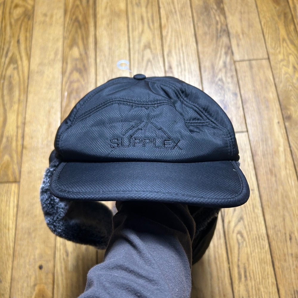 Supplex Black Ripstop Trapper Hat Faux Fur Lined Winter Ear Flap Cap with Mask